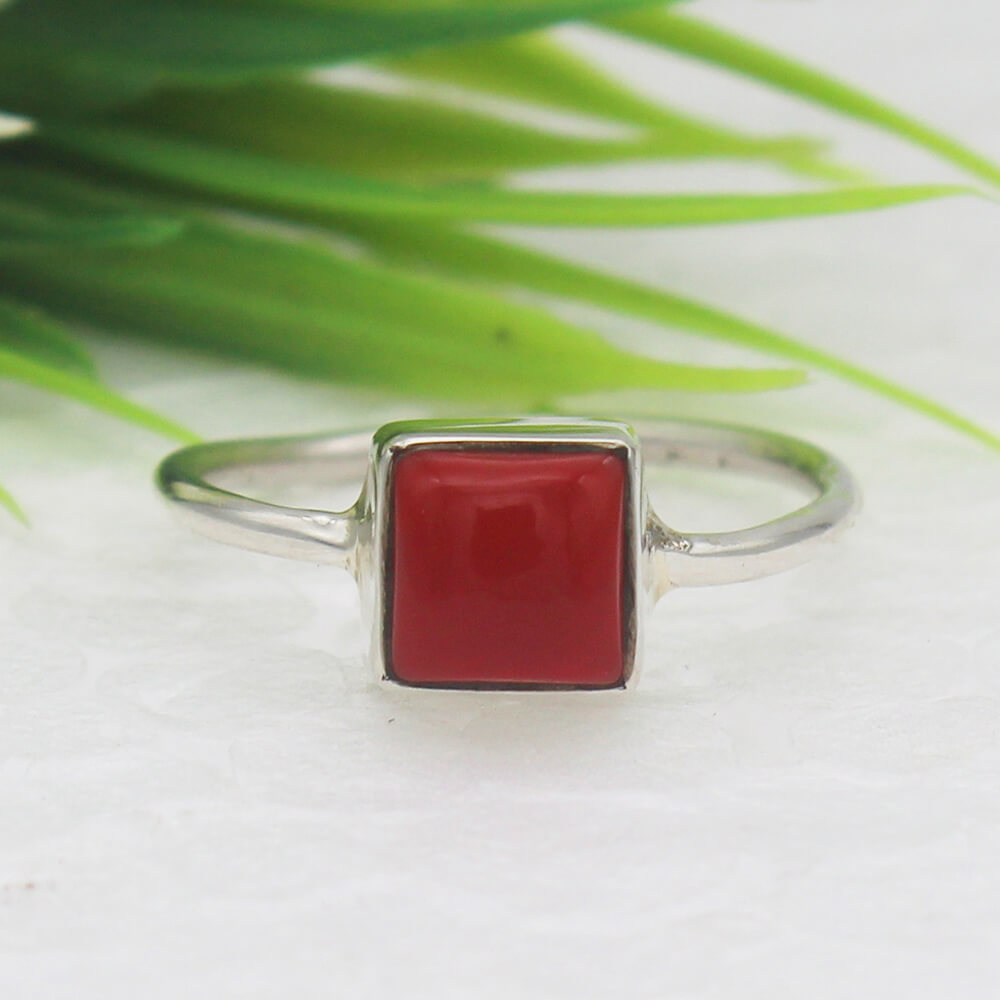 925 Sterling Silver Coral Ring, Handmade Jewelry, Gemstone Birthstone Ring, Gift For Her