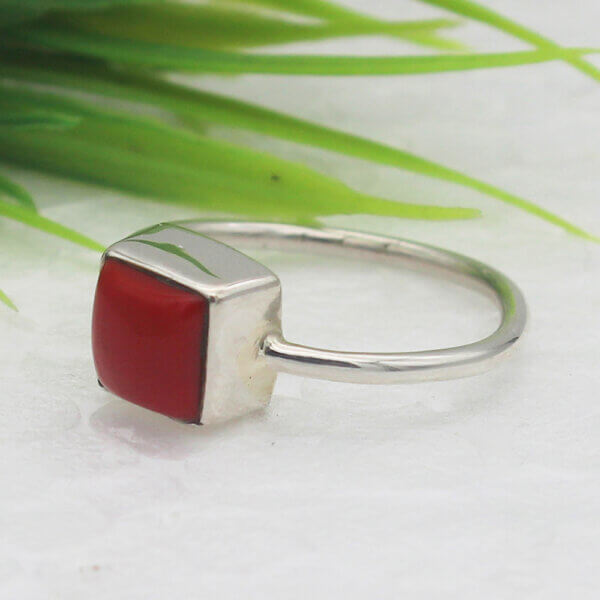 925 Sterling Silver Coral Ring Handmade Jewelry Gemstone Birthstone Ring side picture