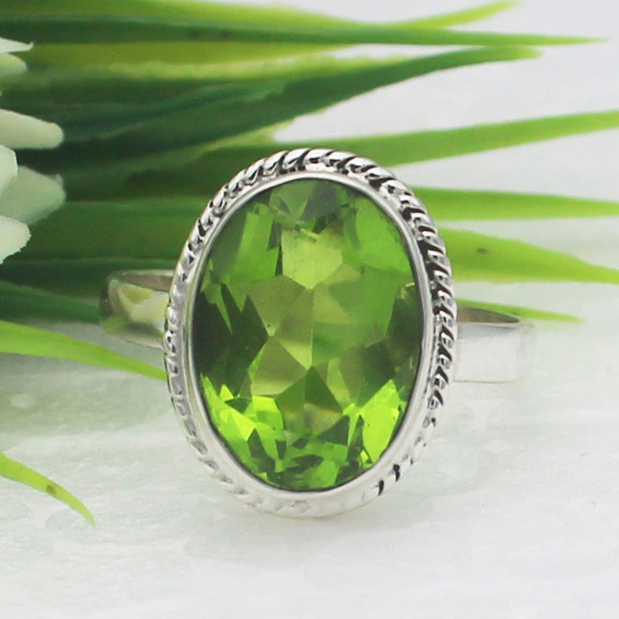 925 Sterling Silver Peridot Ring, Handmade Jewelry, Gemstone Birthstone Jewelry, Gift For Women - US 2.5