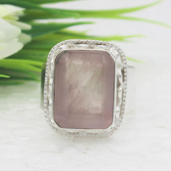 925 Sterling Silver Rose Quartz Ring Handmade Jewelry Gemstone Birthstone Ring