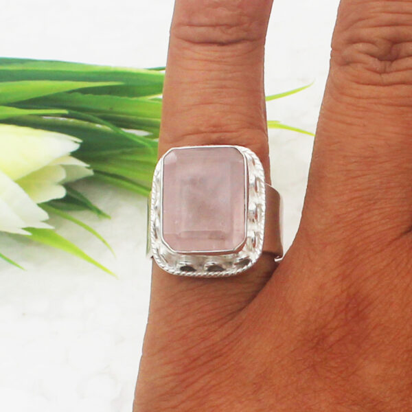 925 Sterling Silver Rose Quartz Ring Handmade Jewelry Gemstone Birthstone Ring