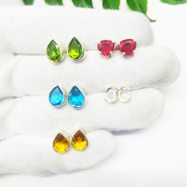 925 Sterling Silver 5 Pairs Multi Stone Earrings Handmade Jewelry Gemstone Birthstone Earrings front picture