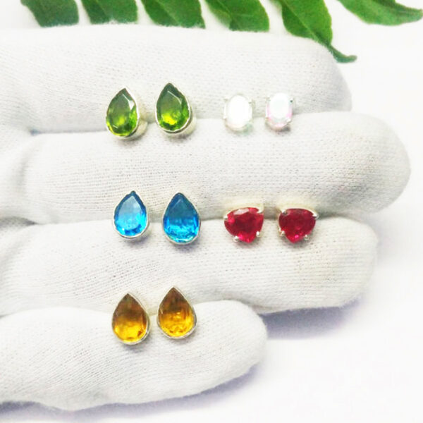 925 Sterling Silver 5 Pairs Multi Stone Earrings Handmade Jewelry Gemstone Birthstone Earrings front picture