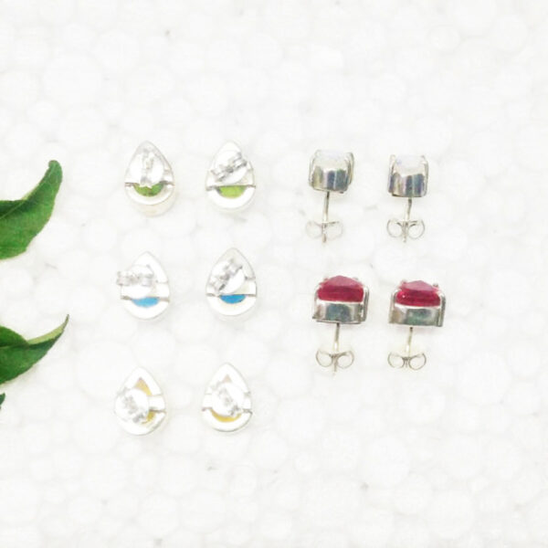 925 Sterling Silver 5 Pairs Multi Stone Earrings Handmade Jewelry Gemstone Birthstone Earrings back picture