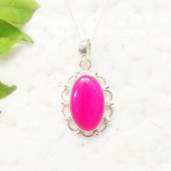 925 Sterling Silver Pink Agate Necklace Handmade Jewelry Gemstone Birthstone Pendant front picture