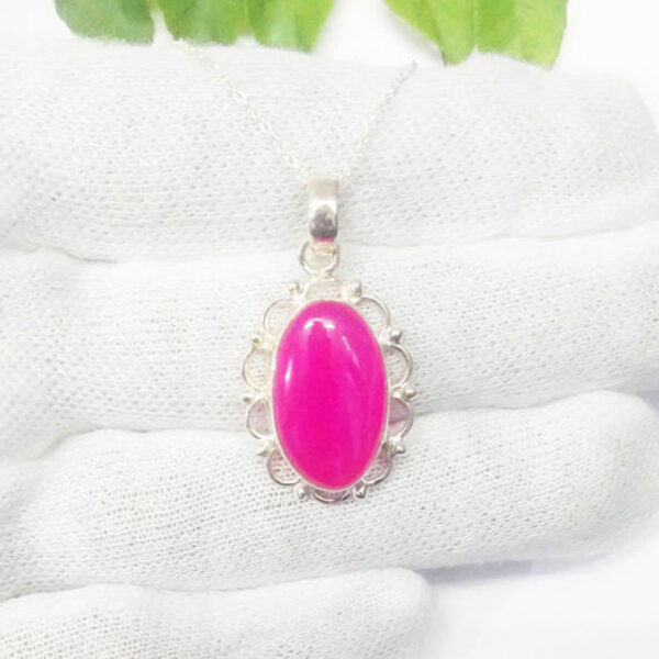 925 Sterling Silver Pink Agate Necklace Handmade Jewelry Gemstone Birthstone Pendant hand picture