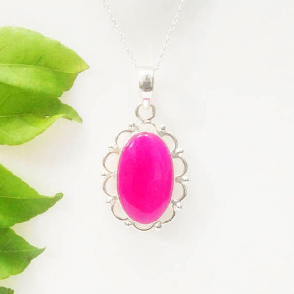 925 Sterling Silver Pink Agate Necklace Handmade Jewelry Gemstone Birthstone Pendant front picture