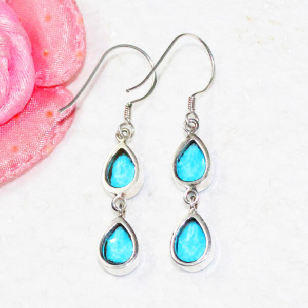 925 Sterling Silver Blue Topaz Earrings Handmade Jewelry Gemstone Birthstone Earrings back picture