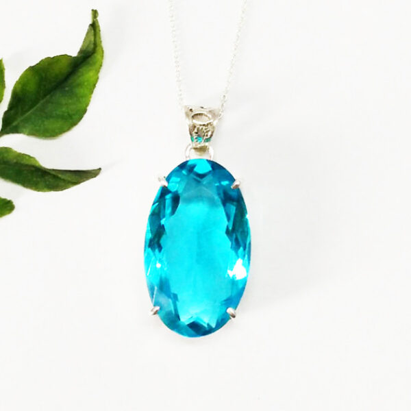 925 Sterling Silver Blue Topaz Necklace Handmade Jewelry Gemstone Birthstone Pendant