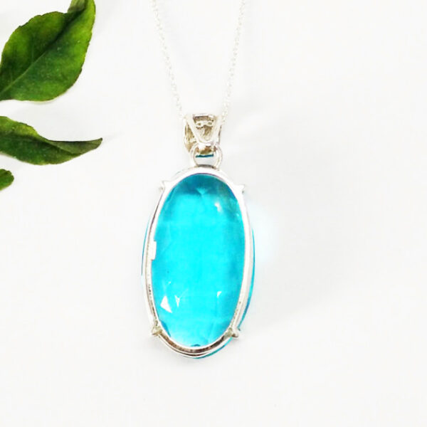 925 Sterling Silver Blue Topaz Necklace Handmade Jewelry Gemstone Birthstone Pendant