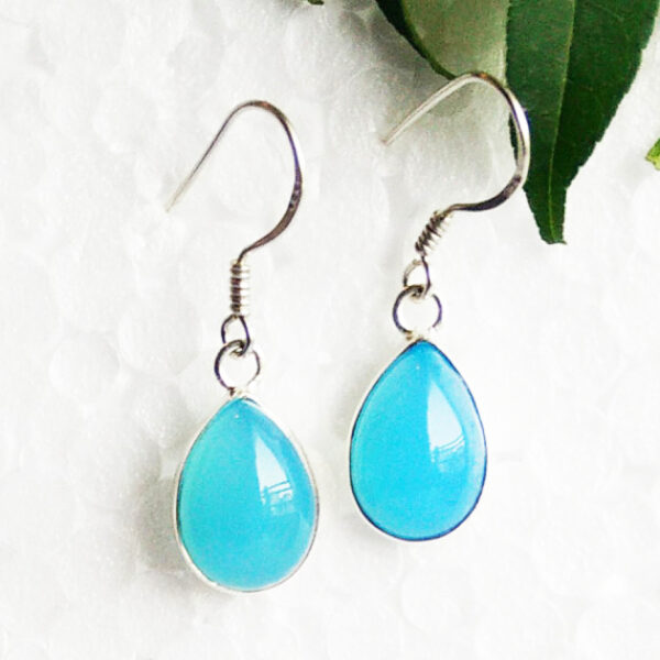 925 Sterling Silver Aqua Chalcedony Earrings Handmade Jewelry Gemstone Birthstone Earrings front picture