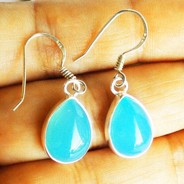 925 Sterling Silver Aqua Chalcedony Earrings Handmade Jewelry Gemstone Birthstone Earrings hand picture