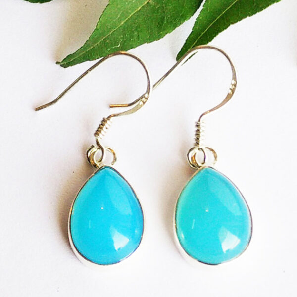 925 Sterling Silver Aqua Chalcedony Earrings Handmade Jewelry Gemstone Birthstone Earrings front picture