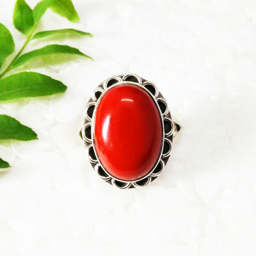 Red Coral Ring-R-Size-6 (COR-2-64) | Rananjay Exports