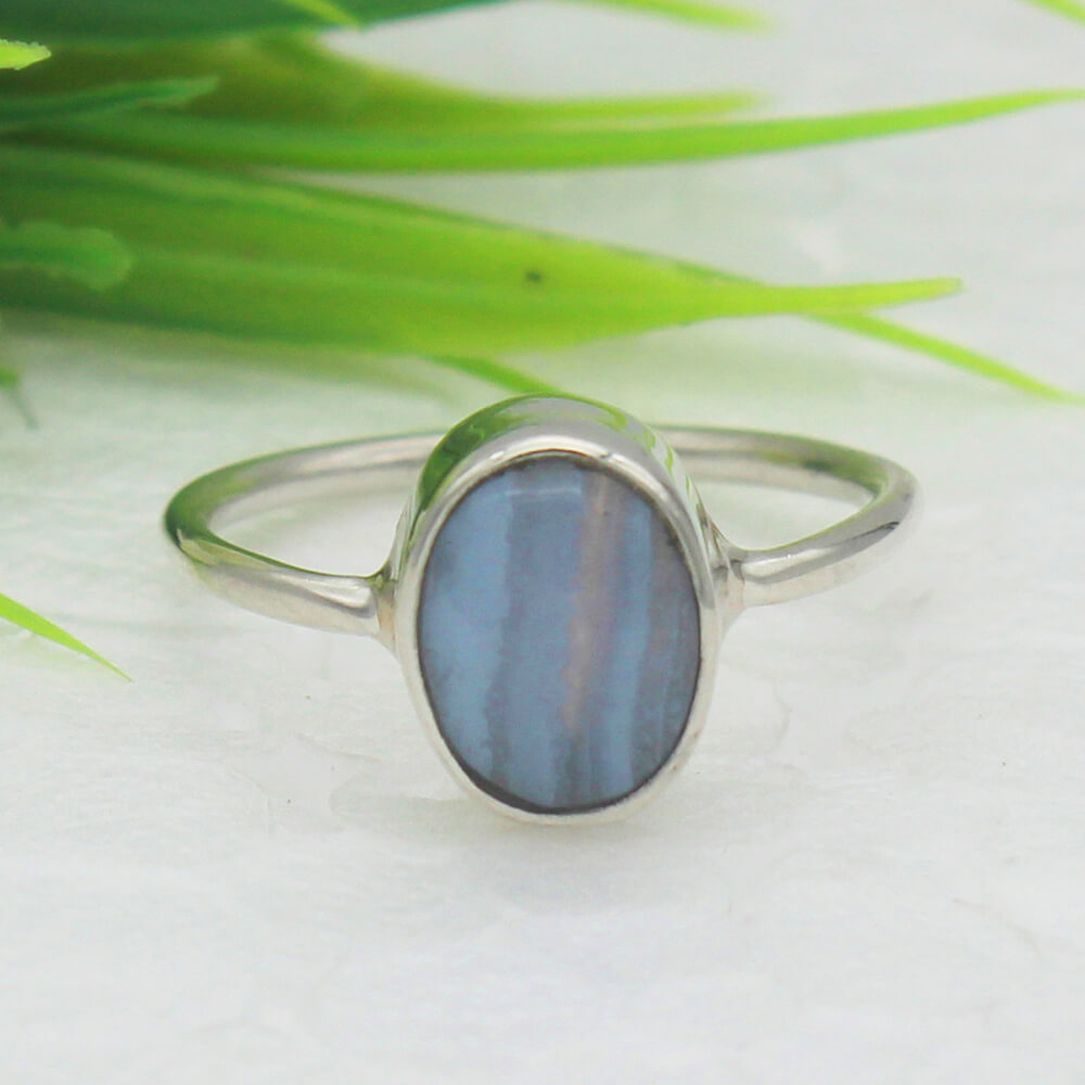 925 Sterling Silver Blue Lace Agate Ring, Handmade Jewelry, Gemstone Birthstone Ring, Gift For Women