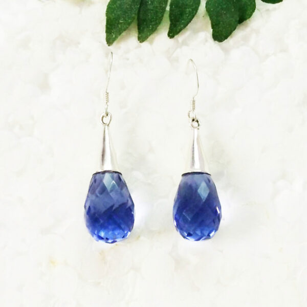 925 Sterling Silver Blue Iolite Earrings Handmade Jewelry Gemstone Birthstone Earrings front picture