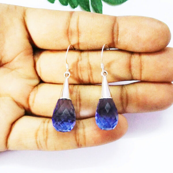 925 Sterling Silver Iolite Earrings Handmade Jewelry Gemstone Birthstone Earrings hand picture