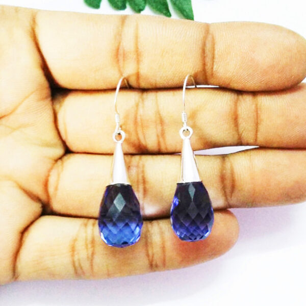 925 Sterling Silver Iolite Earrings Handmade Jewelry Gemstone Birthstone Earrings hand picture