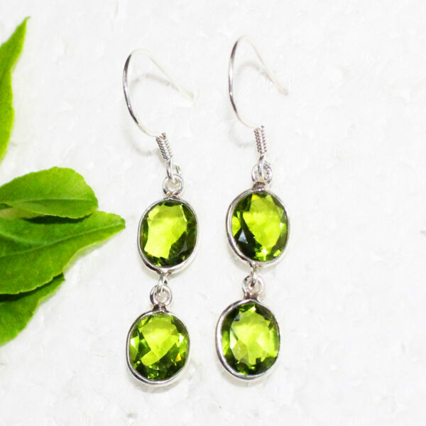 925 Sterling Silver Peridot Earrings Handmade Jewelry Gemstone Birthstone Earrings front picture