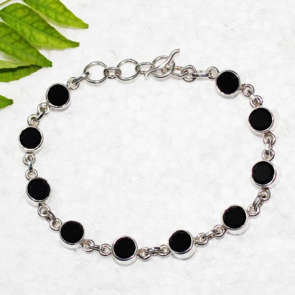 925 Sterling Silver Black Tourmaline Bracelet Handmade Jewelry Gemstone Birthstone Bracelet front picture