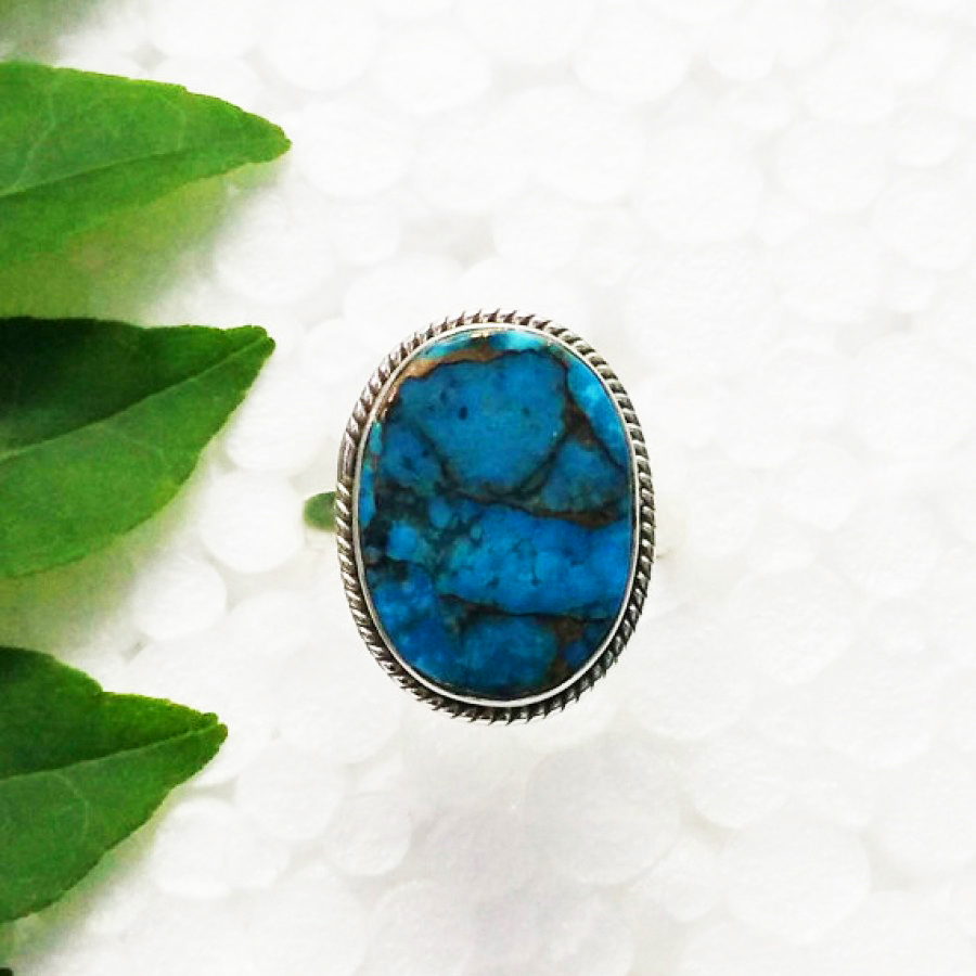 Large Oval Blue Turquoise Sterling Silver Ring With A Bobble And Rope –  Sarah Beth Jewellers