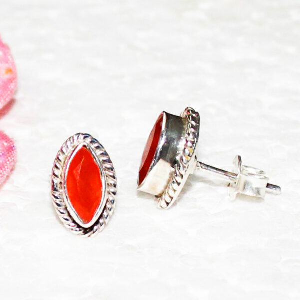 925 Sterling Silver Carnelian Earrings Handmade Jewelry Gemstone Birthstone Earrings side picture