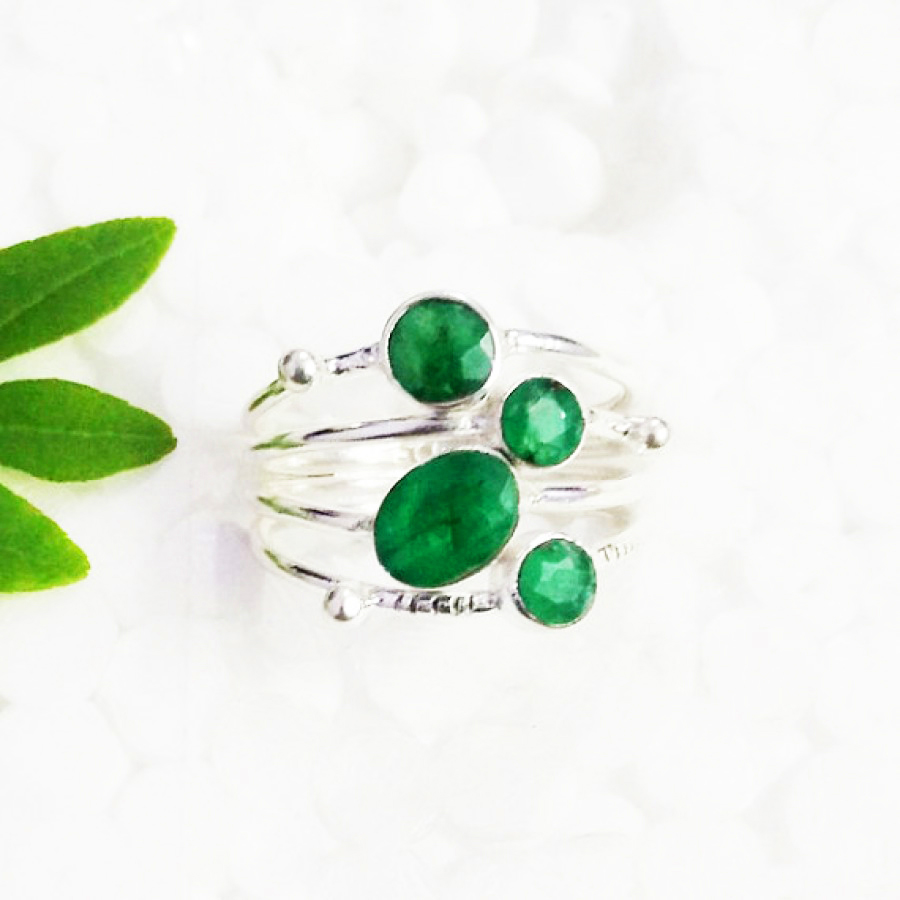 925 Sterling Silver Emerald Ring, Handmade Jewelry, Gemstone Birthstone Ring, Gift For Women