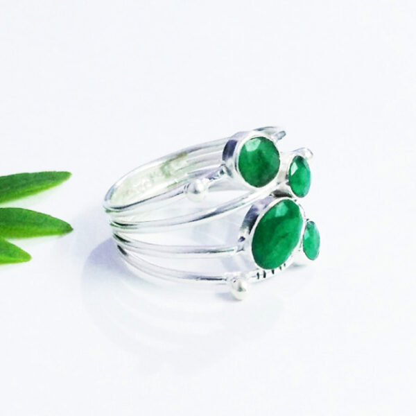 925 Sterling Silver Emerald Ring Handmade Jewelry Gemstone Birthstone Ring side picture