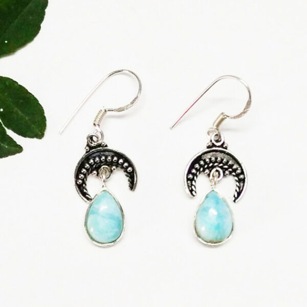 925 Sterling Silver Larimar Earrings Handmade Jewelry Gemstone Birthstone Earrings front picture