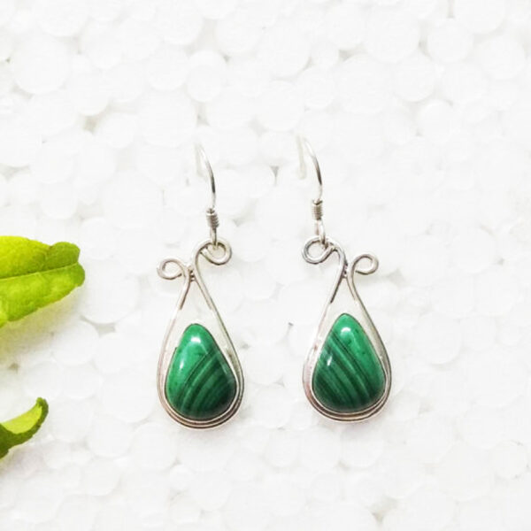 925 Sterling Silver Malachite Earrings Handmade Jewelry Gemstone Birthstone Earrings front picture