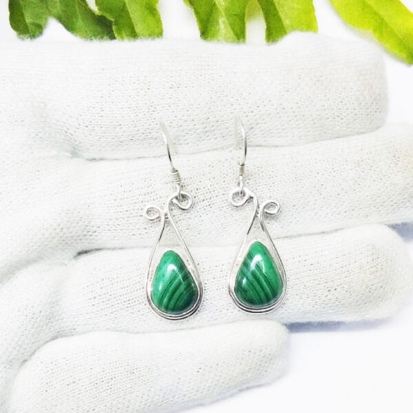 925 Sterling Silver Malachite Earrings Handmade Jewelry Gemstone Birthstone Earrings hand picture