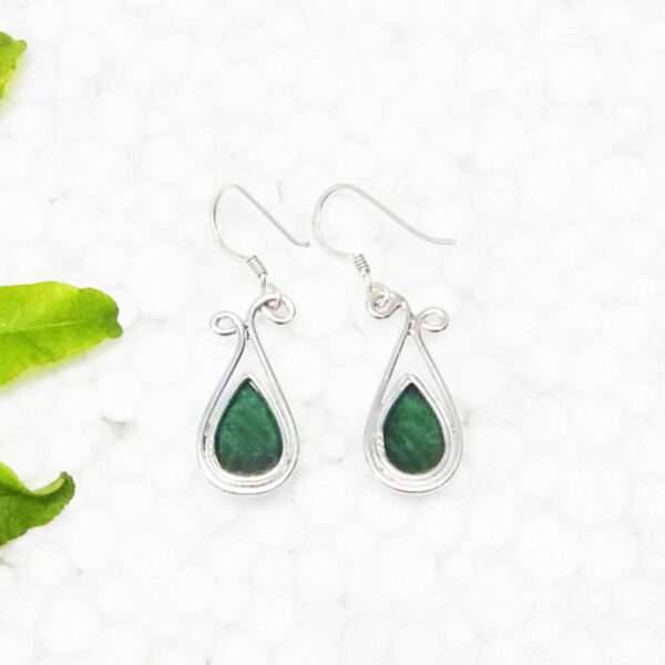 925 Sterling Silver Malachite Earrings Handmade Jewelry Gemstone Birthstone Earrings back picture