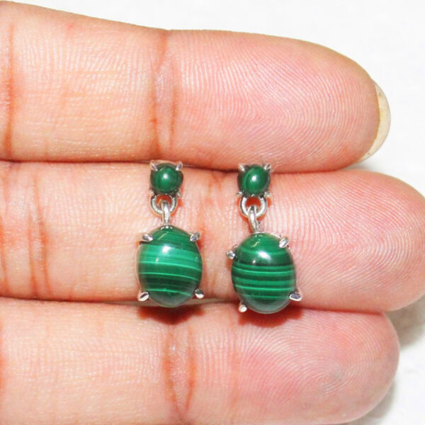 925 Sterling Silver Malachite Earrings Handmade Jewelry Gemstone Birthstone Earrings hand picture