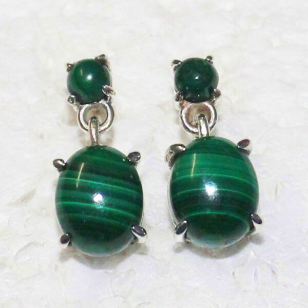 925 Sterling Silver Malachite Earrings Handmade Jewelry Gemstone Birthstone Earrings front picture