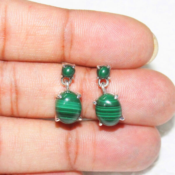 925 Sterling Silver Malachite Earrings Handmade Jewelry Gemstone Birthstone Earrings hand picture