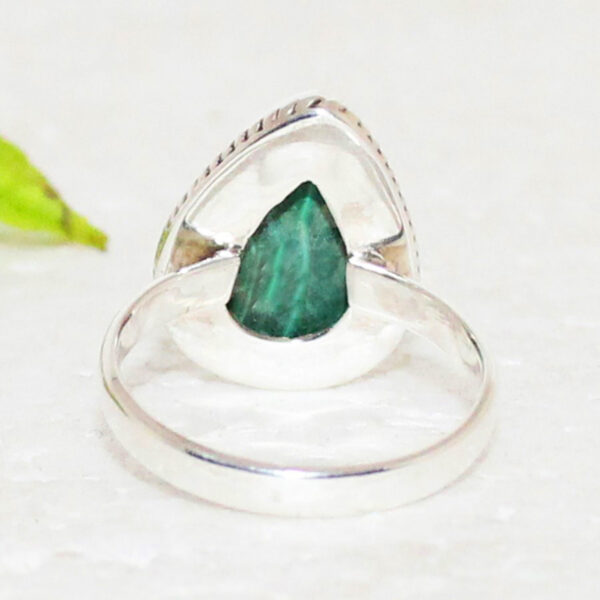 925 Sterling Silver Malachite Ring Handmade Jewelry Gemstone Birthstone Ring back picture