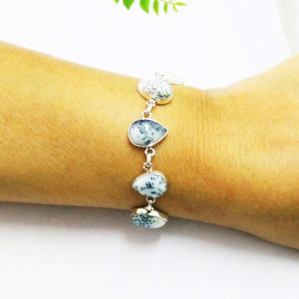 925 Sterling Silver Dendritic Opal Bracelet Handmade Jewelry Gemstone Birthstone Bracelet hand picture