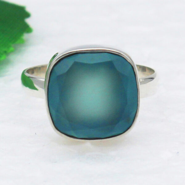 925 Sterling Silver Aqua Chalcedony Ring Handmade Jewelry Gemstone Birthstone Ring front picture