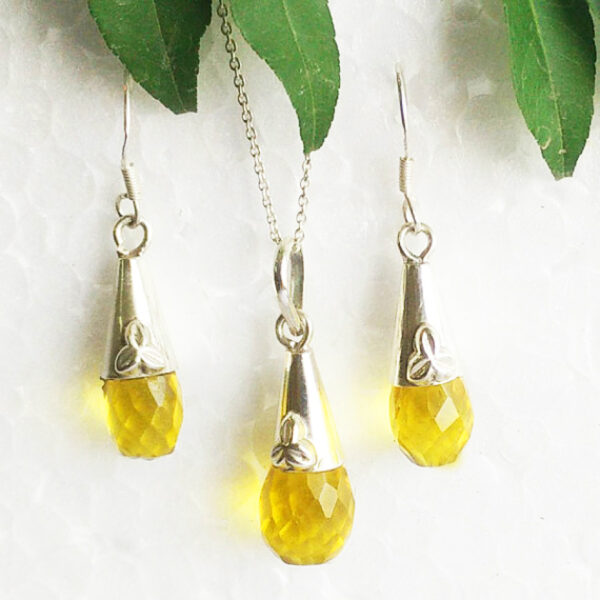 925 Sterling Silver Citrine Pendant Earrings Set Handmade Jewelry Gemstone Birthstone Earrings front picture