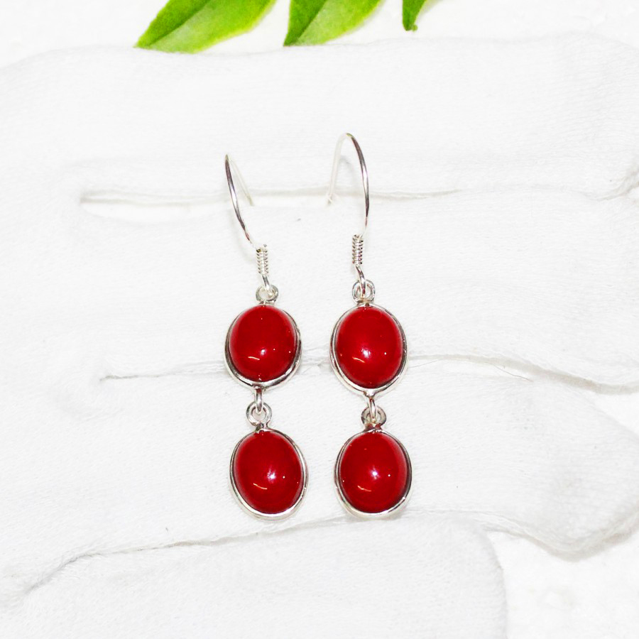 Earring Red Coral Gold Dangle Italian | Jovon Venice