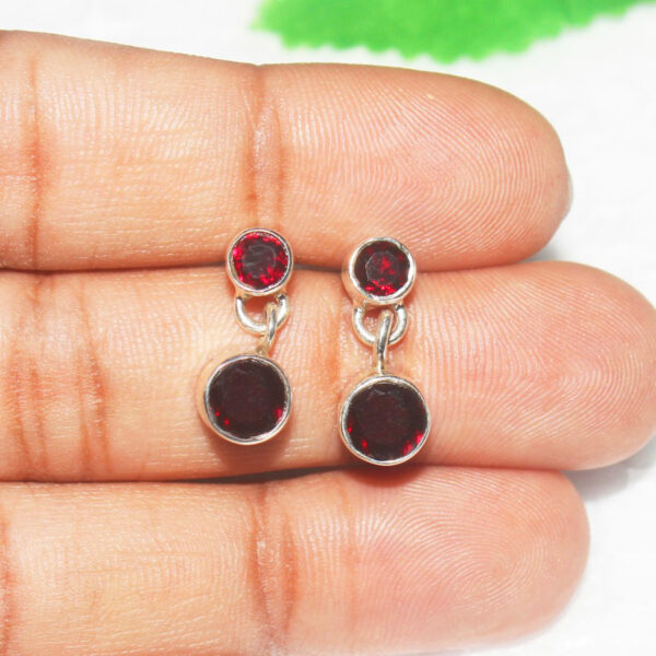 925 Sterling Silver Garnet Earrings Handmade Jewelry Gemstone Birthstone Earrings hand picture