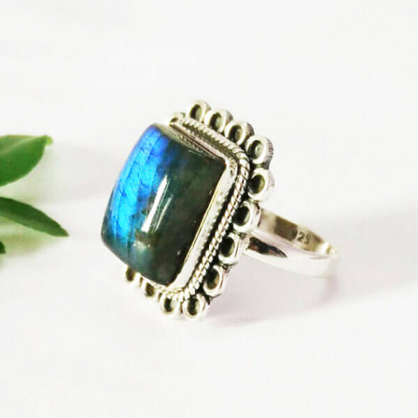 925 Sterling Silver Labradorite Ring Handmade Jewelry Gemstone Birthstone Ring side picture