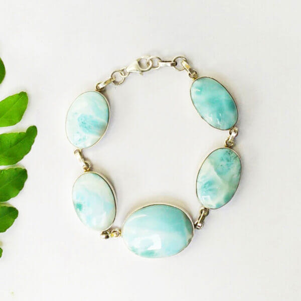 925 Sterling Silver Larimar Bracelet Handmade Jewelry Gemstone Birthstone Bracelet front picture