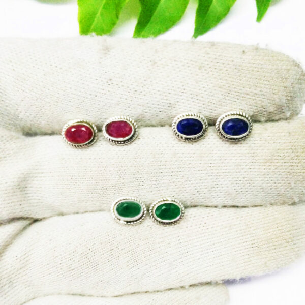 925 Sterling Silver 3 Pairs Multi Stone Earrings Handmade Jewelry Gemstone Birthstone Earrings hand picture