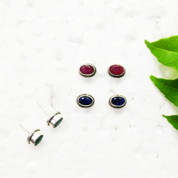 925 Sterling Silver 3 Pairs Multi Stone Earrings Handmade Jewelry Gemstone Birthstone Earrings side picture