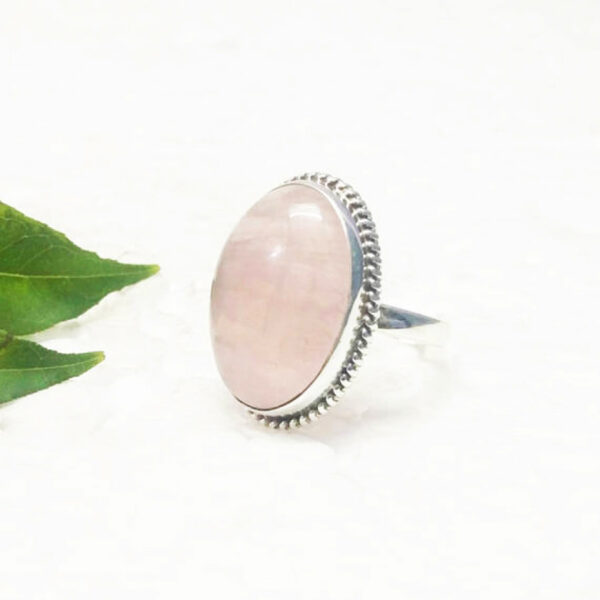 925 Sterling Silver Rose Quartz Ring Handmade Jewelry Gemstone Birthstone Ring side picture