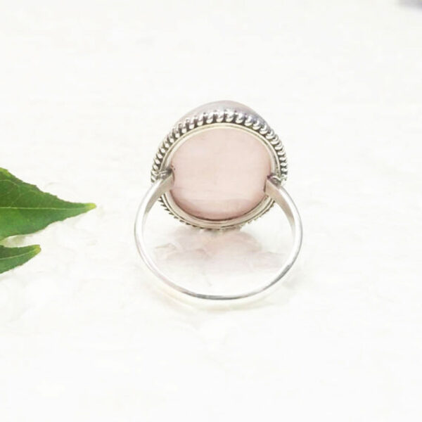 925 Sterling Silver Rose Quartz Ring Handmade Jewelry Gemstone Birthstone Ring back picture