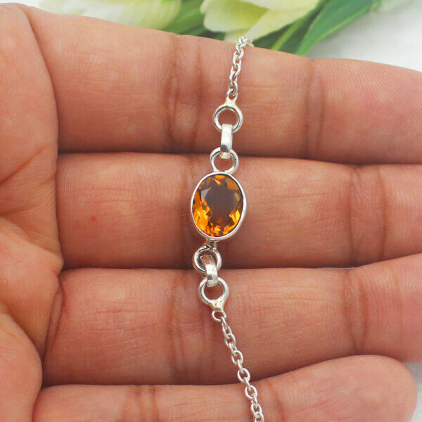 925 Sterling Silver Golden Topaz Bracelet Handmade Jewelry Gemstone Birthstone Bracelet hand picture