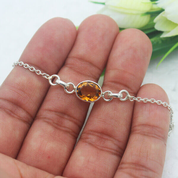 925 Sterling Silver Golden Topaz Bracelet Handmade Jewelry Gemstone Birthstone Bracelet