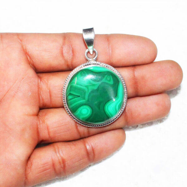 925 Sterling Silver Malachite Necklace Handmade Jewelry Gemstone Birthstone Pendant hand picture